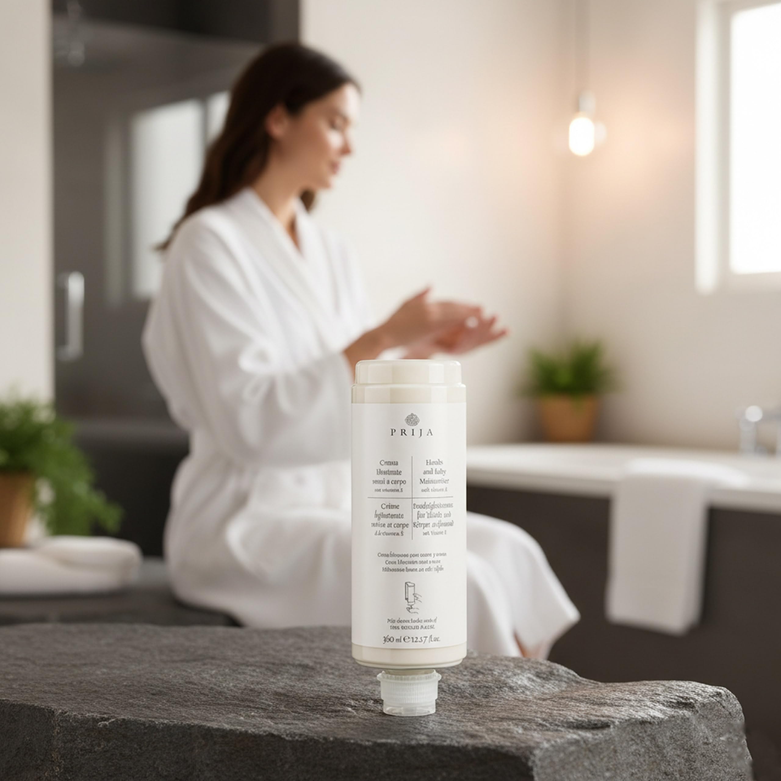 PRIJA 2 en 1 Crema Hidratante de Manos Loción Corporal con Vitamina E, Cartucho Dispensador de 360 ml (Blanco, 6 x 360 ml)
