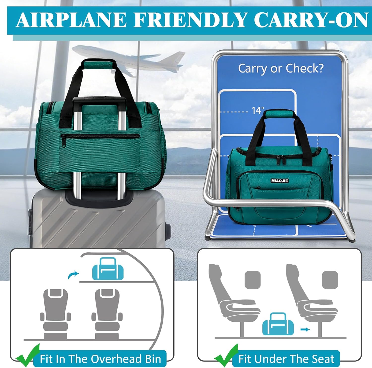 Underseat Carry On luggage Bag Airplanes Personal Item Bags, Gym Bag for Men Weekender Overnight Travel Tote Bag Shoulder Small Softside Carry on Luggage Travel Duffel Bags For Men,16 IN Peacock Green - Image 5