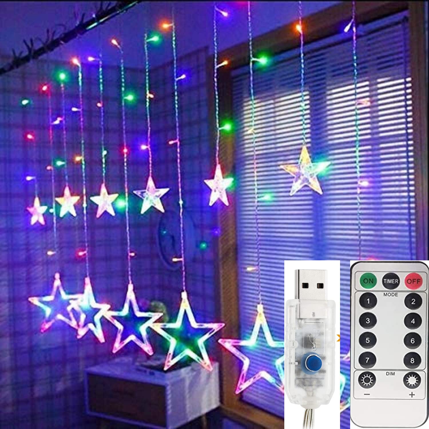 MANSAA M40 Star Lights | 5 Big and 5 Small Star 115 LEDs | Multicolor | USB Operated | Remote Control | Star Lights for Decoration