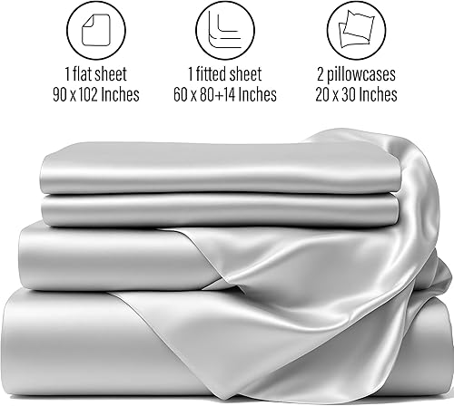 Miniatura 3 de AL AHMEDANI LINEN Sábanas de satén de 6 piezas tamaño Queen y King con 4 fundas de almohada, 1 sábana bajera de satén, 1 funda de edredón de satén,