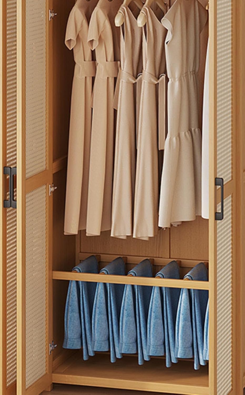 Smedic天然竹製の扉付きワードローブ。通気性に優れ、大容量。棚付きで省スペース、モジュール式設計。寝室、寮、仮住まいなどに最適で