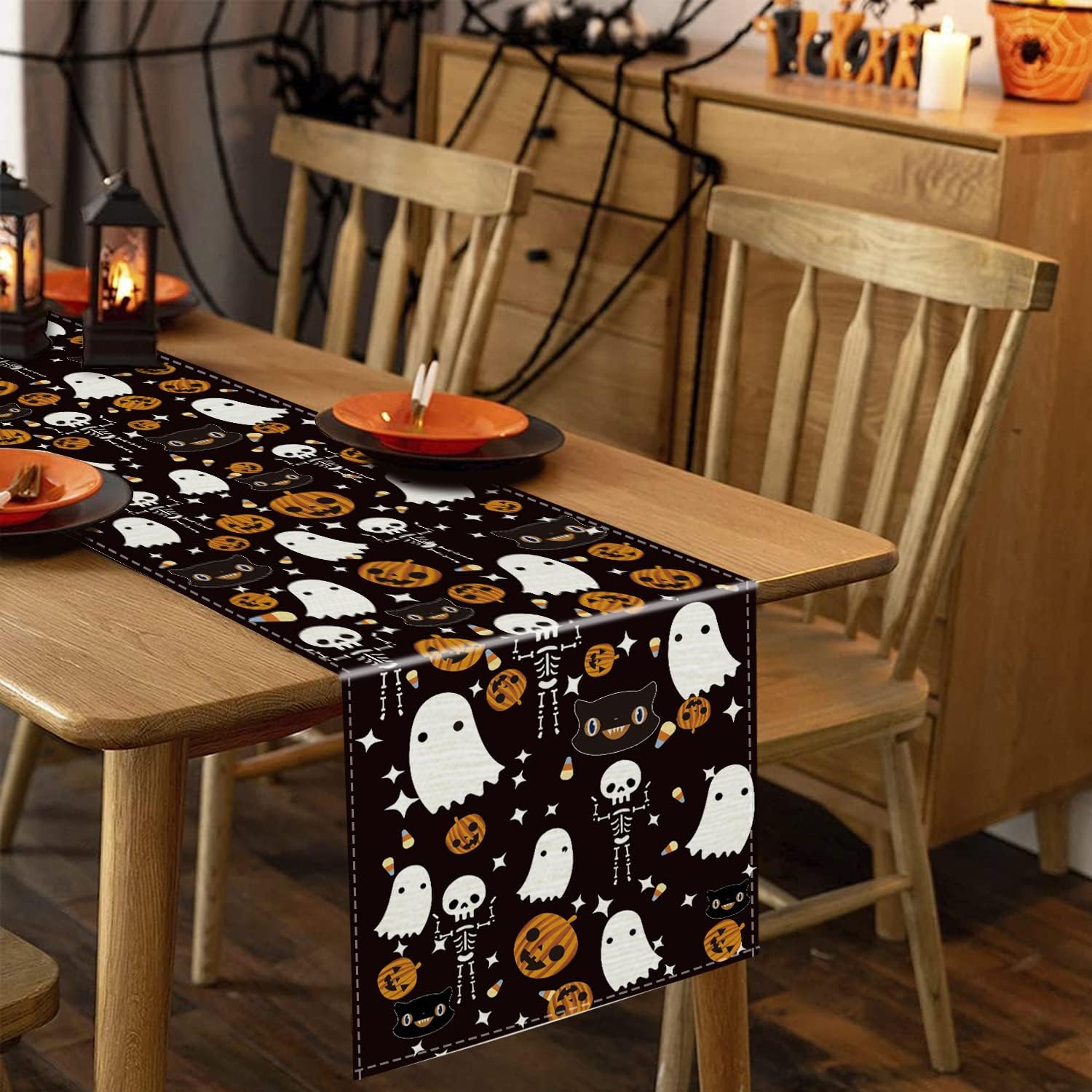 GAGEC Halloween Table Runner Black Cat Pumpkins Seasonal Kitchen Dining Table Home Outdoor Party Decorations (13'' x 72'') image 5