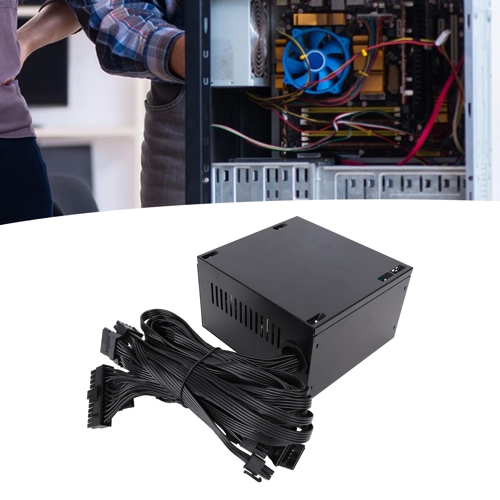 Fuente Alimentación ATX, 600W 80+ Gold Fuente Alimentación para Computadora ATX PSU con Ventilador 120 Mm con Control Térmico Automático, para PC Juegos y Tarjetas Gráficas