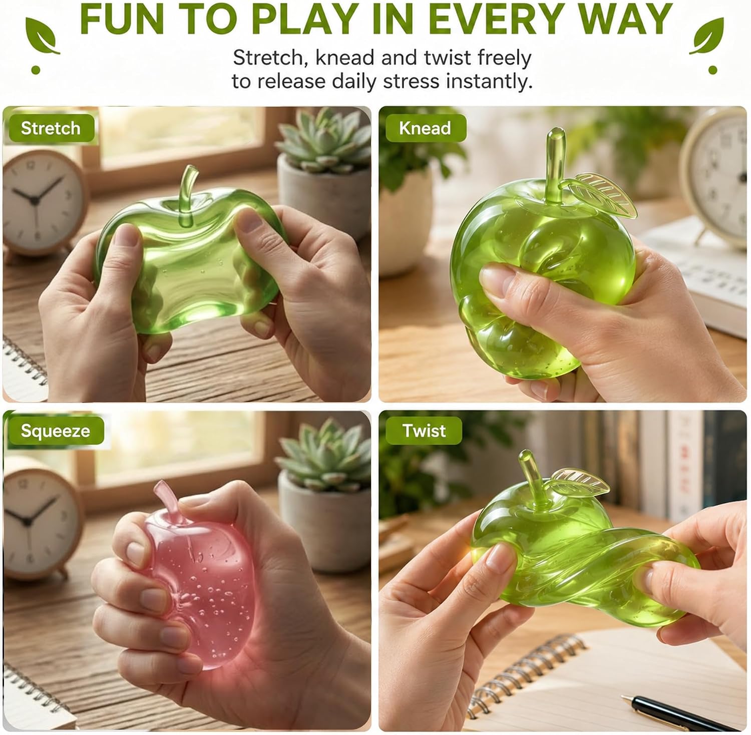 Green Apple Squishy Toy, Cute Rebounding Fruit Stress Relief image 4