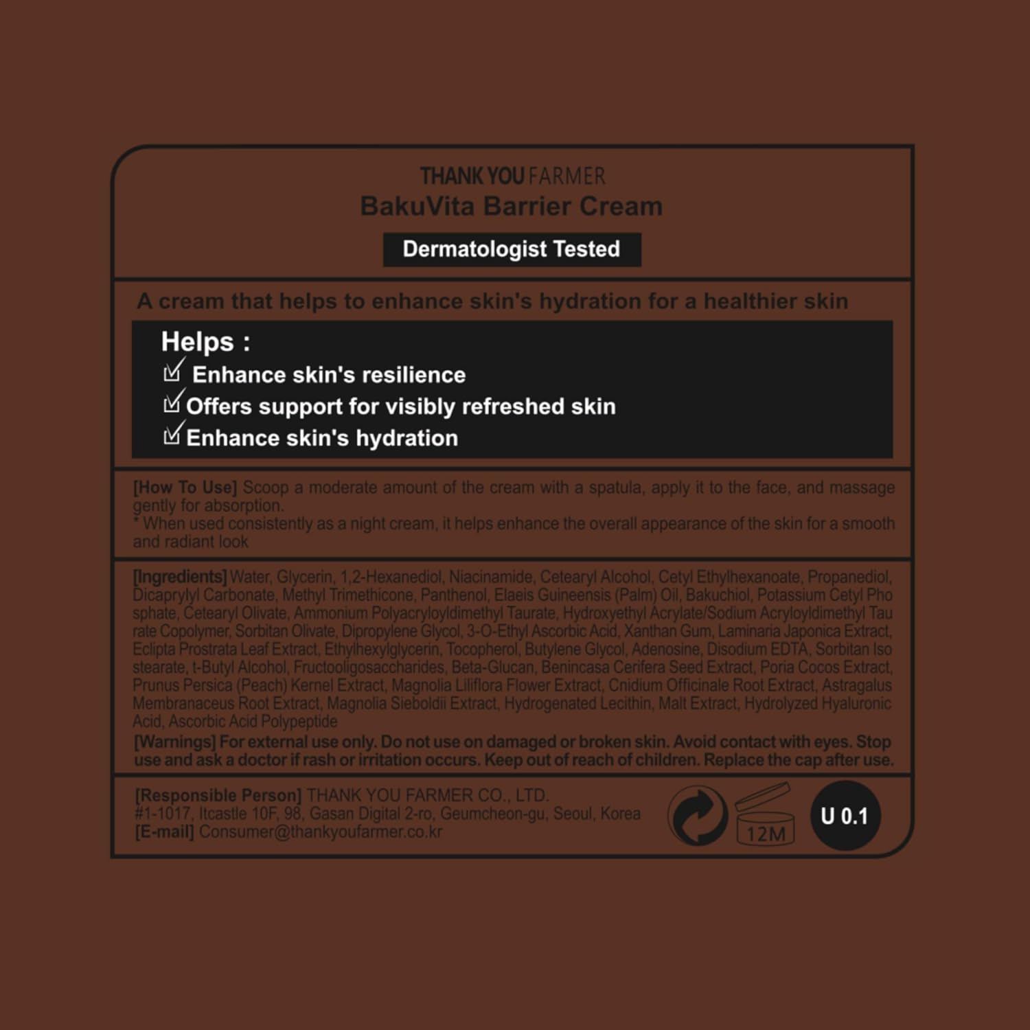 THANKYOU FARMER BakuVita Barrier Cream - Bakuchiol Cream, Day & Night Korean Moisturizer, Bakuchiol Retinol Alternative, Vitamin C + E Korean Serum, Pore Care, Firming, Vegan 1.75 fl oz (50ml) - Image 9