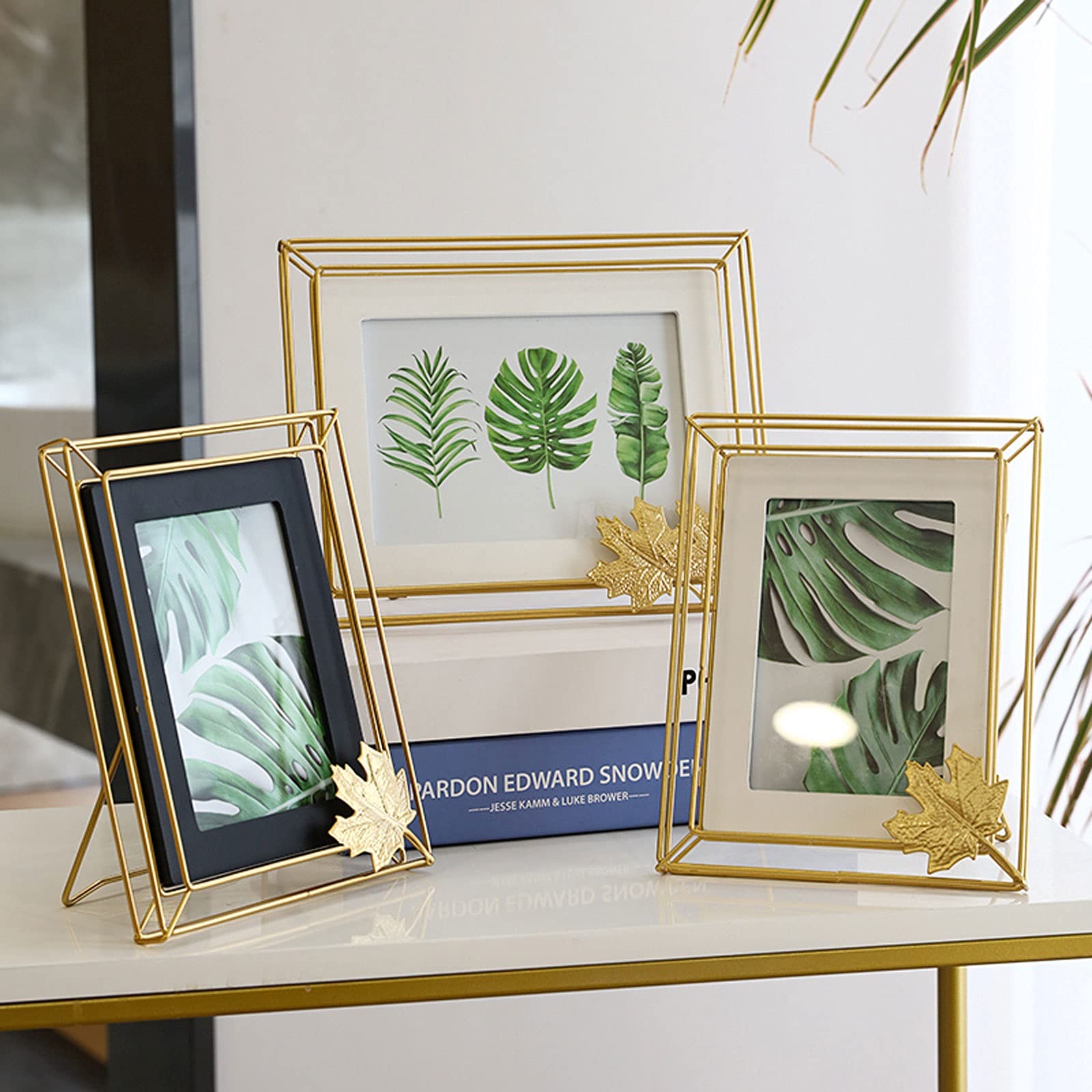Cornice Portafoto Fluttuante In Metallo - 5x7 Pollici (13x18 Cm) - Vetro Trasparente, Design Minimalista Oro Rosa - Per Tavolo E Mensola - 2