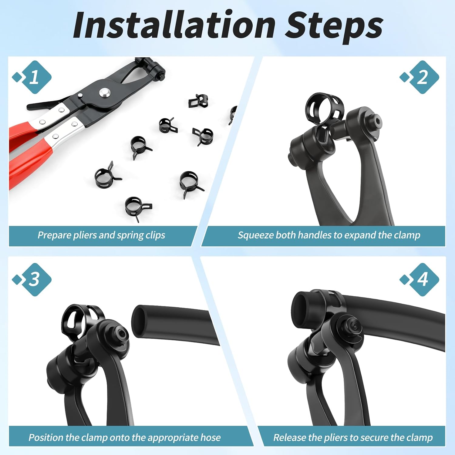 100Pcs Spring Band Hose Clamps Assortment Kit, 10 Sizes Fuel Line Hose Clamps, Low Pressure Air Clip Clamp for Silicone Vacuum Hoses (5mm 6mm 7mm 8mm 9mm 10mm 11mm 14mm 15mm 16mm)
