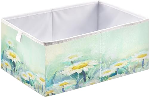 Miniatura 2 de Kigai Cubo de almacenamiento de margaritas de pintura al óleo 11 x 11 x 11 pulgadas organizador de cubos de almacenamiento de tela plegable cestas