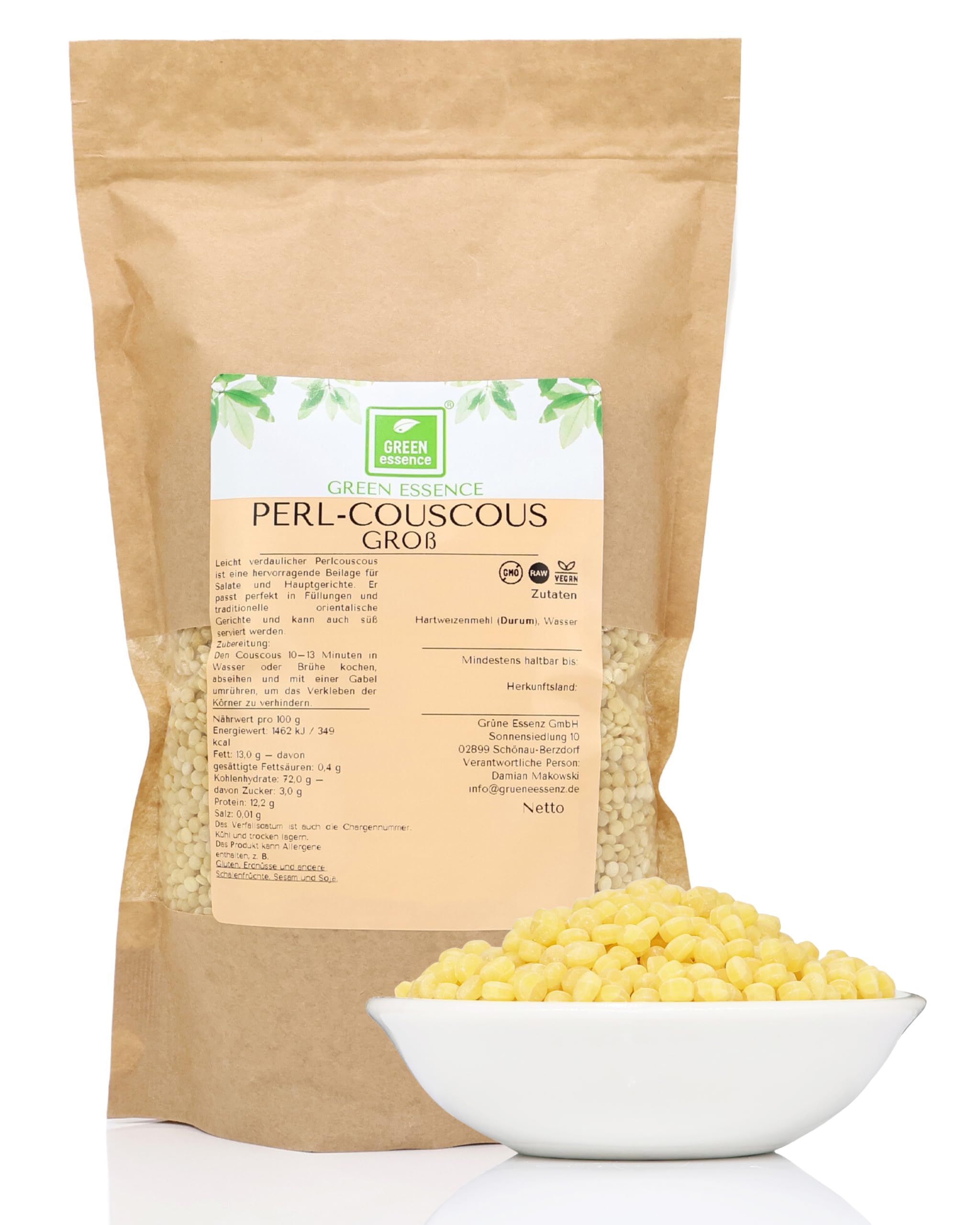 Perlencouscous groß von der Grünen Essenz- Couscous Perlen - Perl Couscous kaufen - Israeli Pearl-Couscous groß - Pearl Cous Cous (1 Kilogramm)
