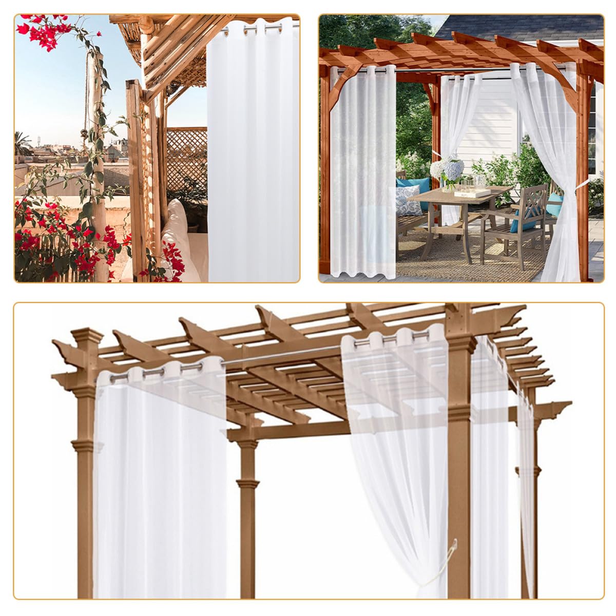2 Stück Wasserabweisende Outdoor Vorhänge aus Polyester Weiß Lichtundurchlässig Sichtschutz für Garten Balkon und Pavillon
