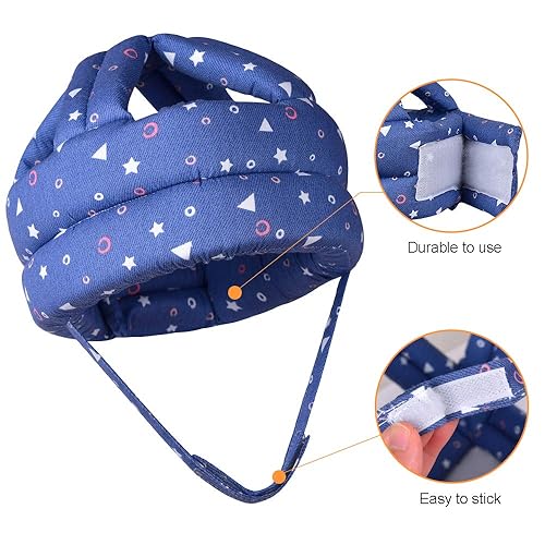 Miniatura 4 de TORASO Casco de bebé y rodilleras para gatear y caminar, edad de 6 a 36 meses, formas azules (A)