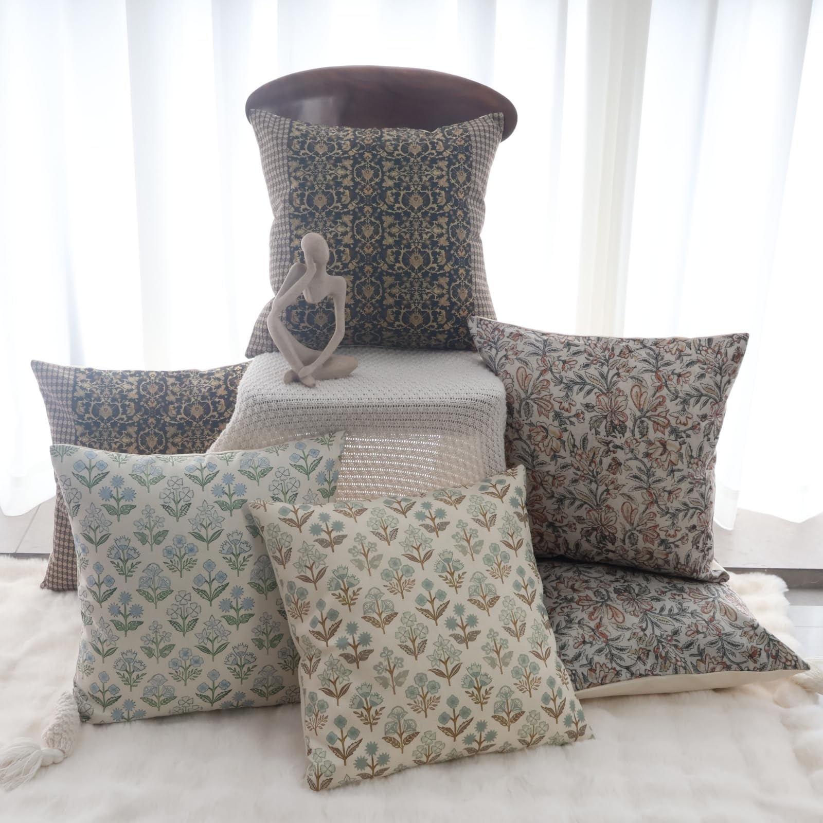 NIULAA Lniane poszewki na poduszki 50cm x 50cm Zielone Zestaw 2 Dekoracyjnych poszewek na poduszki z motywem botanicznym kwiatowym Poszewka na poduszkę 20x20 cali (50x50cm) Premium Kwadratowe poszewki