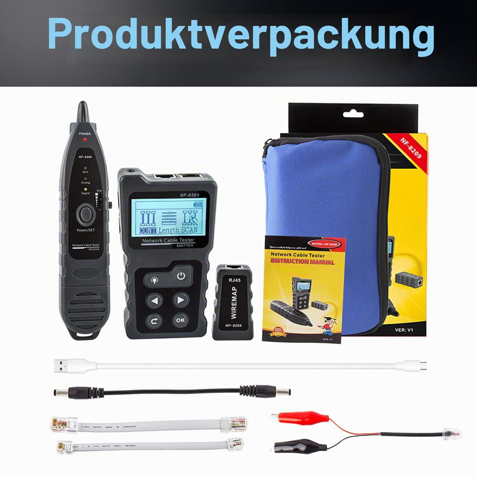 NOYAFA NF-8209 Erweiterte Kabel Tester mit PoE Multifunktions Draht Tracker Netzwerkkabel Tester für LAN CAT5 CAT6 Tracker