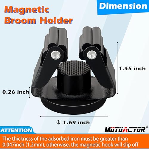 Miniatura 5 de MUTUACTOR Soporte magnético para escoba, 4 piezas de soporte magnético resistente para almacenamiento de herramientas de limpieza, 1.69 pulgadas,