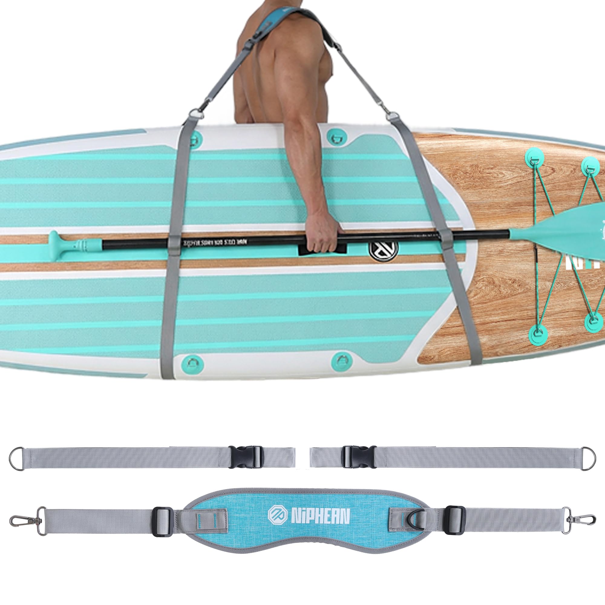 niphean Sangle Paddle, Accessoire Paddle pour Paddle Gonflable, SUP Sangle de Transport Réglable avec Sangle de Serrage pour Kayak, Paddle, Sangles de Planche de Surf avec Bandoulière Matelassée