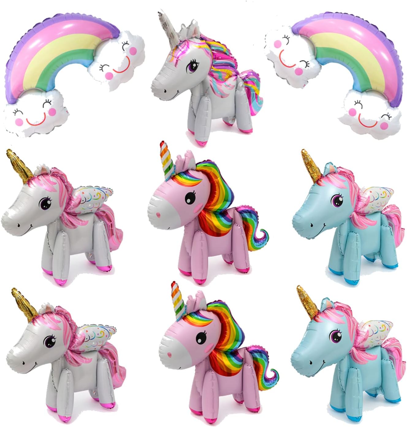 Finypa Giant Self Standing Unicorn Balloons 34 Inch, Pack of 9 Unicorn Birthday Decorations
