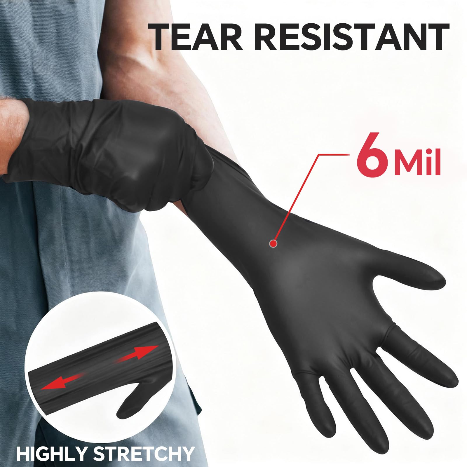 GTT Guantes desechables de nitrilo, 1000 unidades, para barbacoa, tatuaje, tinte para el cabello, cocina, guantes mecánicos, sin polvo ni látex, suministros de tatuaje, color negro, grande