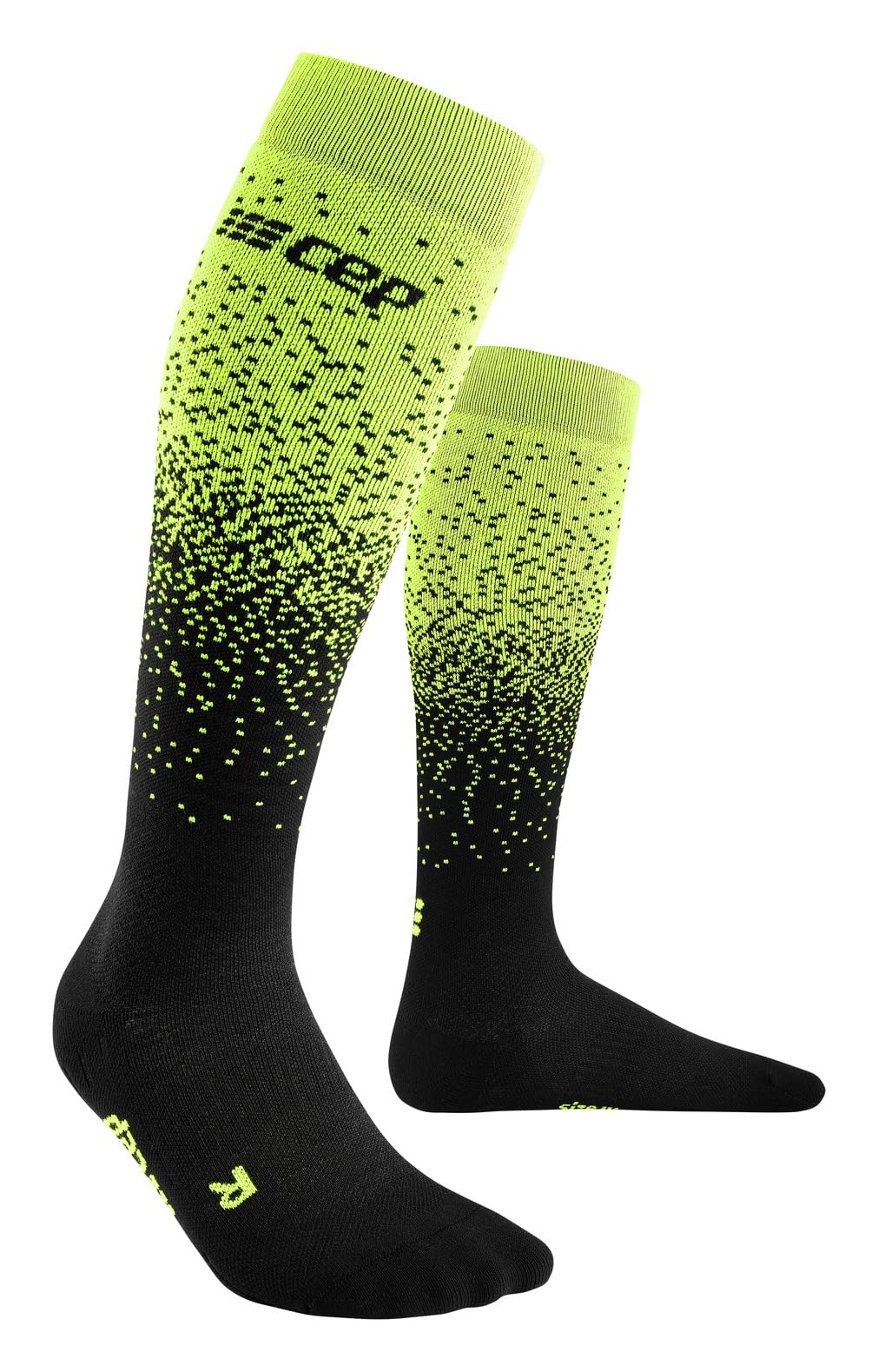 CEP - Merino Skisocken Damen Snowfall mit Kompression | schwarz/grün | Gr. II | S | Merino Socken Skiing mit Polsterung | Anti Blasen Skisocken Merinowolle