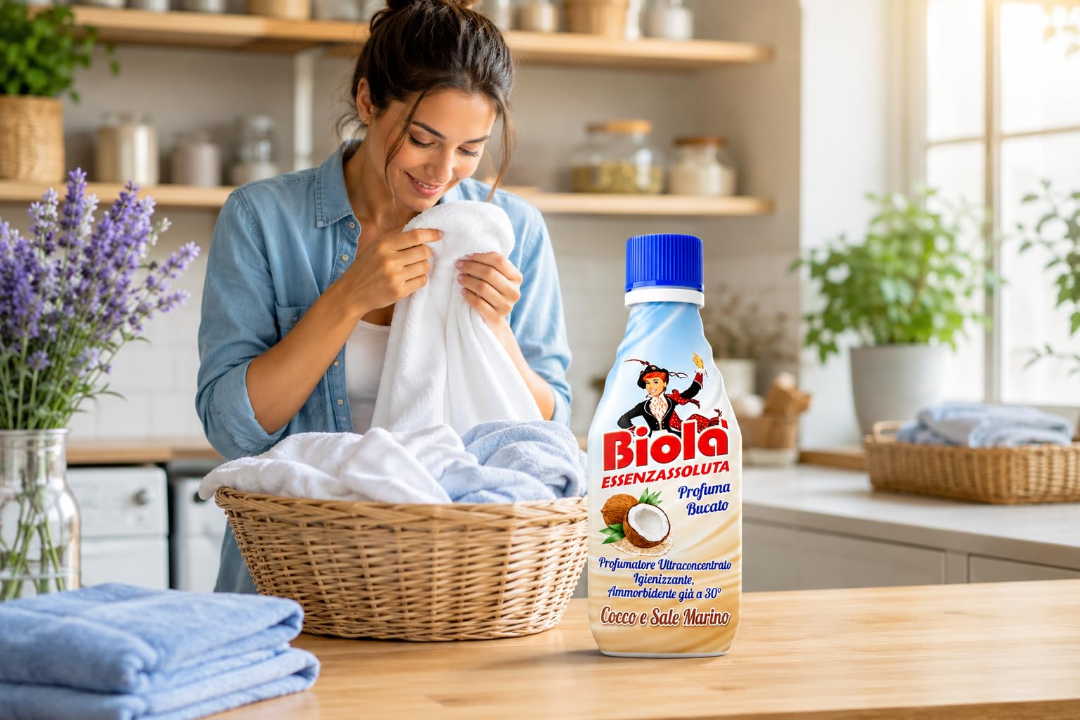 Biolà EssenzAssoluta Cocco e Sale Marino – Profumatore Ultraconcentrato per Bucato, Igienizzante e Ammorbidente già a 30° - 6 Unita da 250ml