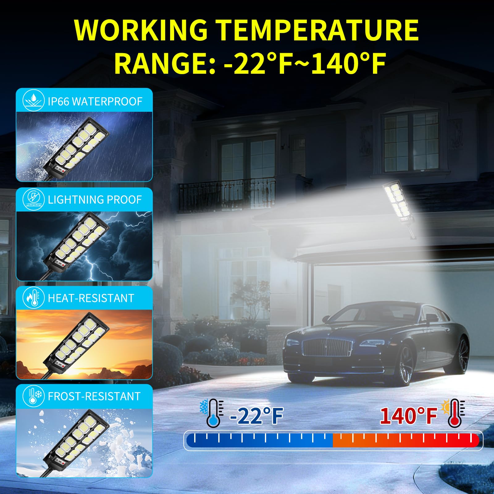 600W Lampione Solare Led Esterno 4 pezzi,IP66 Impermeabile Faretto Stradale con Sensore di Movimento,6500K Lampioni da Giardino Esterno Solari per Garage Strada
