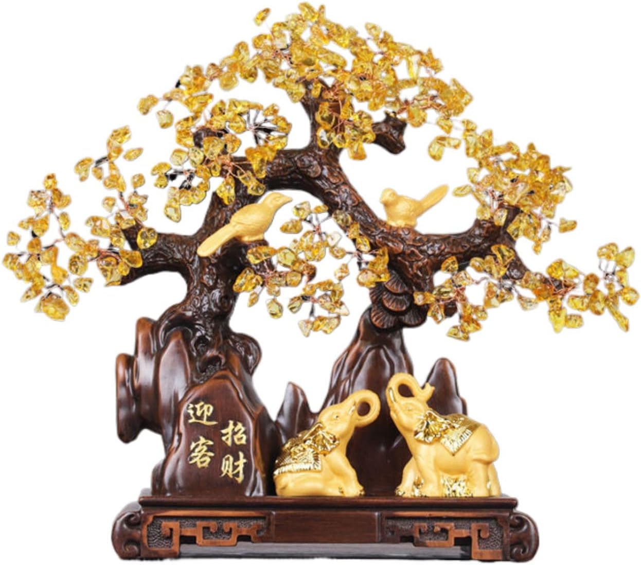 黄水晶发财树摇钱树招财对鹿摆件 Feng Shui Figurine Home Office Decor Chinese Gifts 家居客厅酒柜装饰品乔迁新居礼品 8436