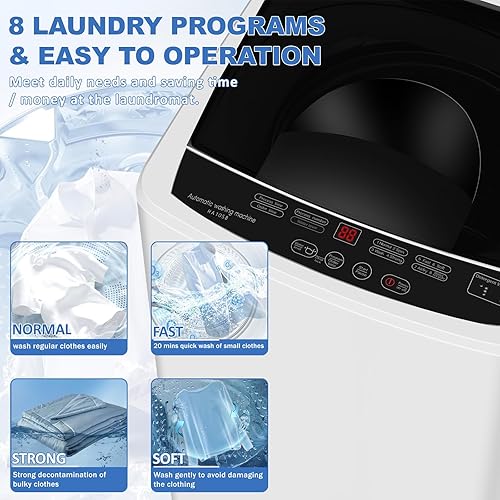 Miniatura 3 de Lavadora portátil de 15 libras, 1.9 pies cúbicos de lavadora y secadora completamente automática con 8 programas de lavado, lavadora compacta para