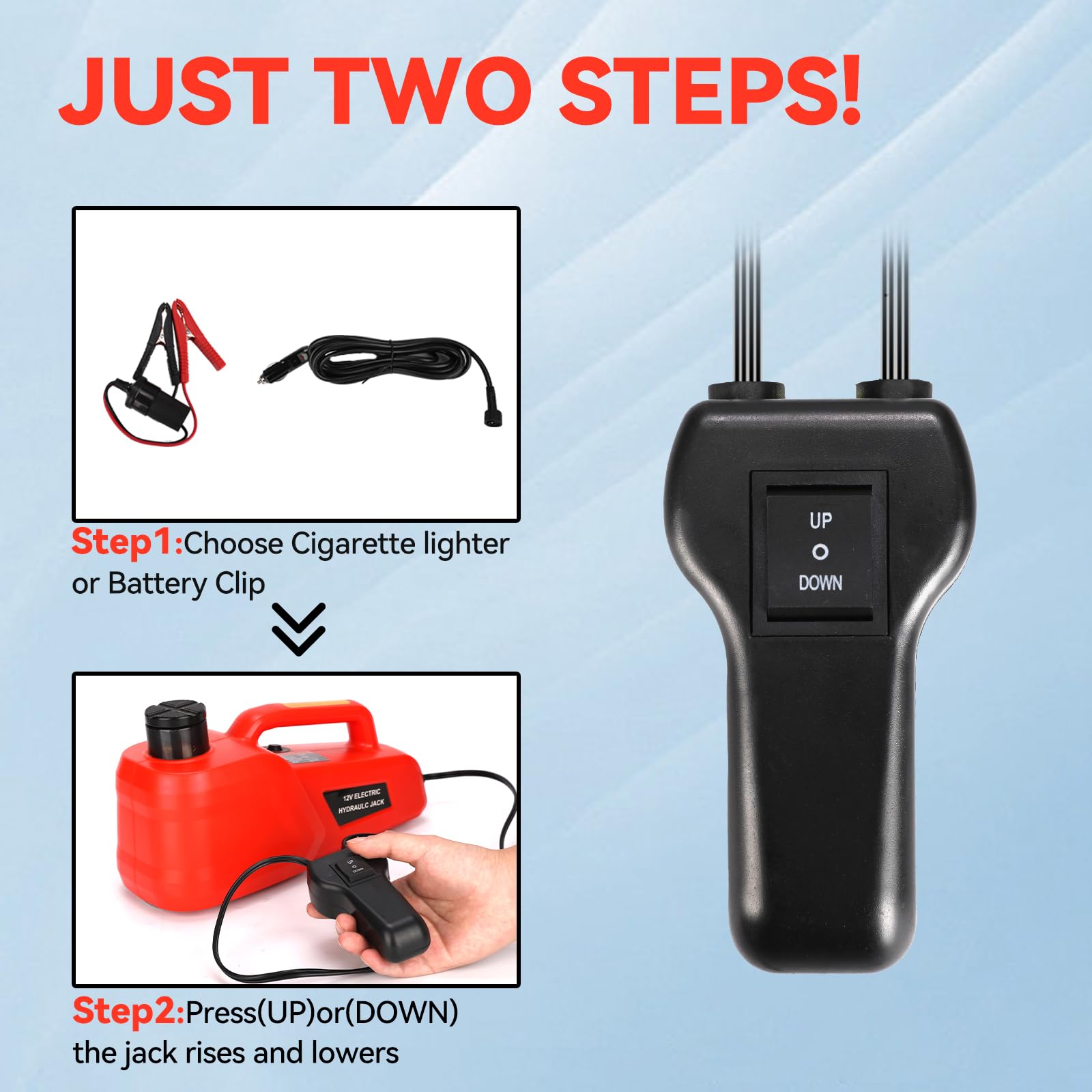 Trihelper Martinetto idraulico per auto, 5 tonnellate, 12 V, portatile, sollevatore da pavimento, per berline, SUV, monovolume, berlina, camion, cambio pneumatici, riparazione garage, kit di emergenza