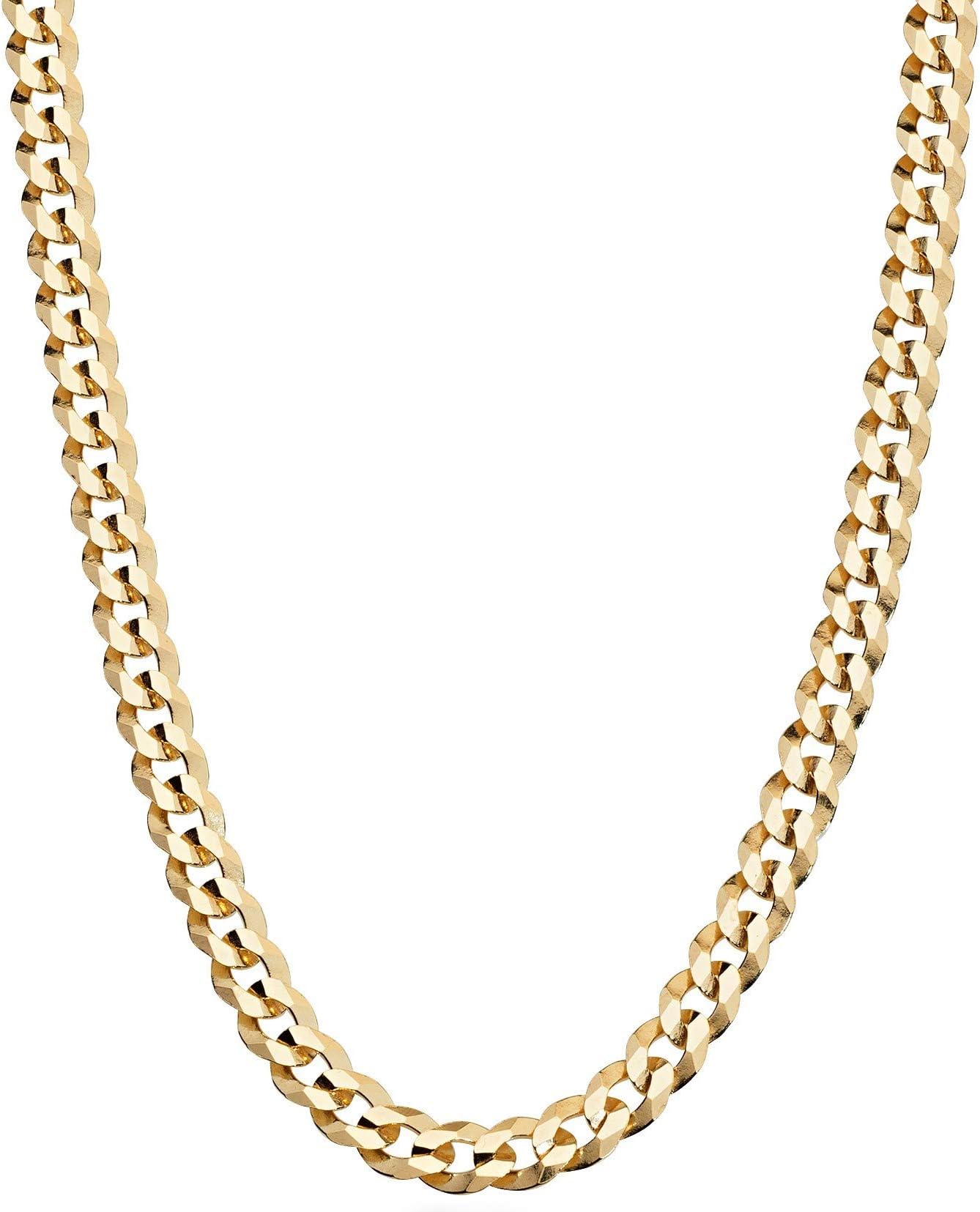Italian 18K Gold Plated 925 Sterling Silver 5mm Diamond-Cut Cuban Link Curb Chain Necklace for Women Men, Made in Italy