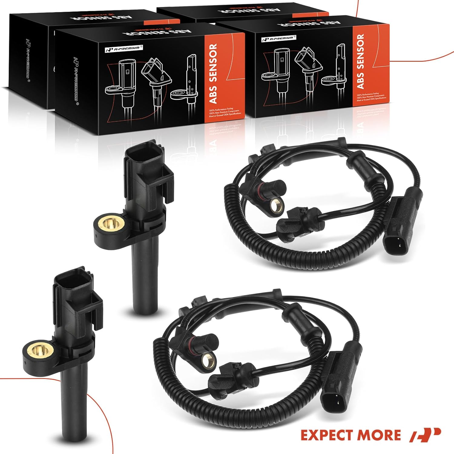 A-Premium Set of 4 Front & Rear ABS Wheel Speed Sensors Fit For Dodge Ram 1500 2010 & Ram 1500 2011-2012 - Front & Rear, Driver and Passenger Side, Replace# 68060333AB, 56028668AA