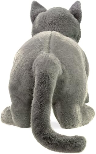 Miniatura 3 de Folkmanis Marioneta de mano de gato ronroneante, gris, 8 pulgadas