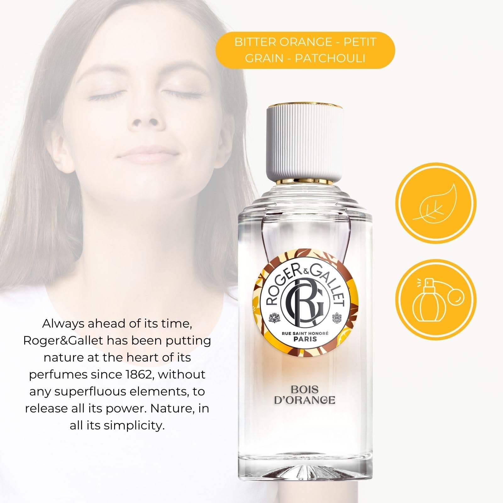 Roger&Gallet - Eau Parfumée Bienfaisante Bois D'Orange - Parfum d’Orange Amère, Patchouli et Bois de Rose - Fragrance Légère et Naturelle - Inspirée de la Formule Originale de l'Eau de Cologne