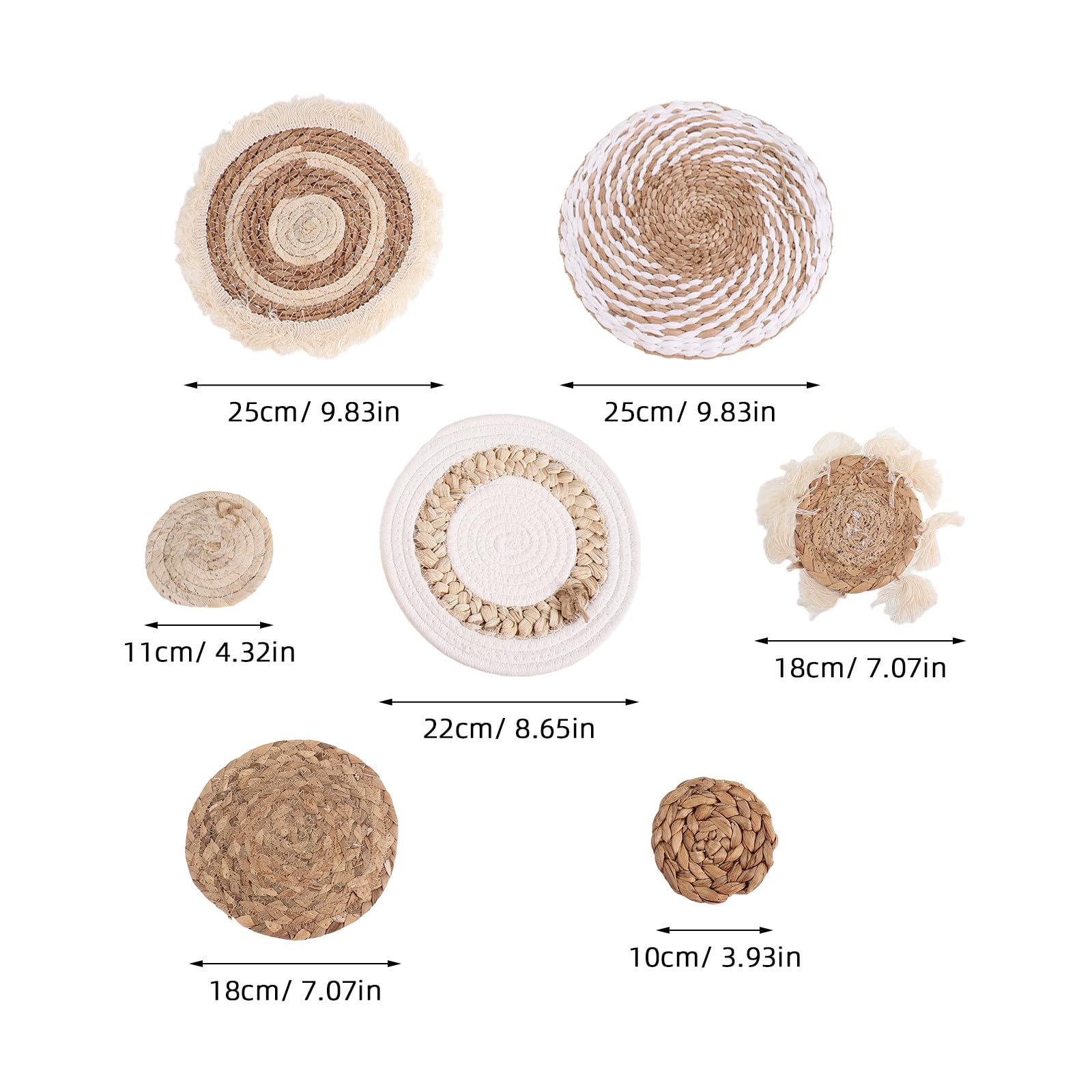 STOBAZA 7 Piezas Decoración de Pared Circular Boho Hecha a Mano de Ratán Beige para Sala de Estar Estilo Farmhouse Rústico y Bohemio