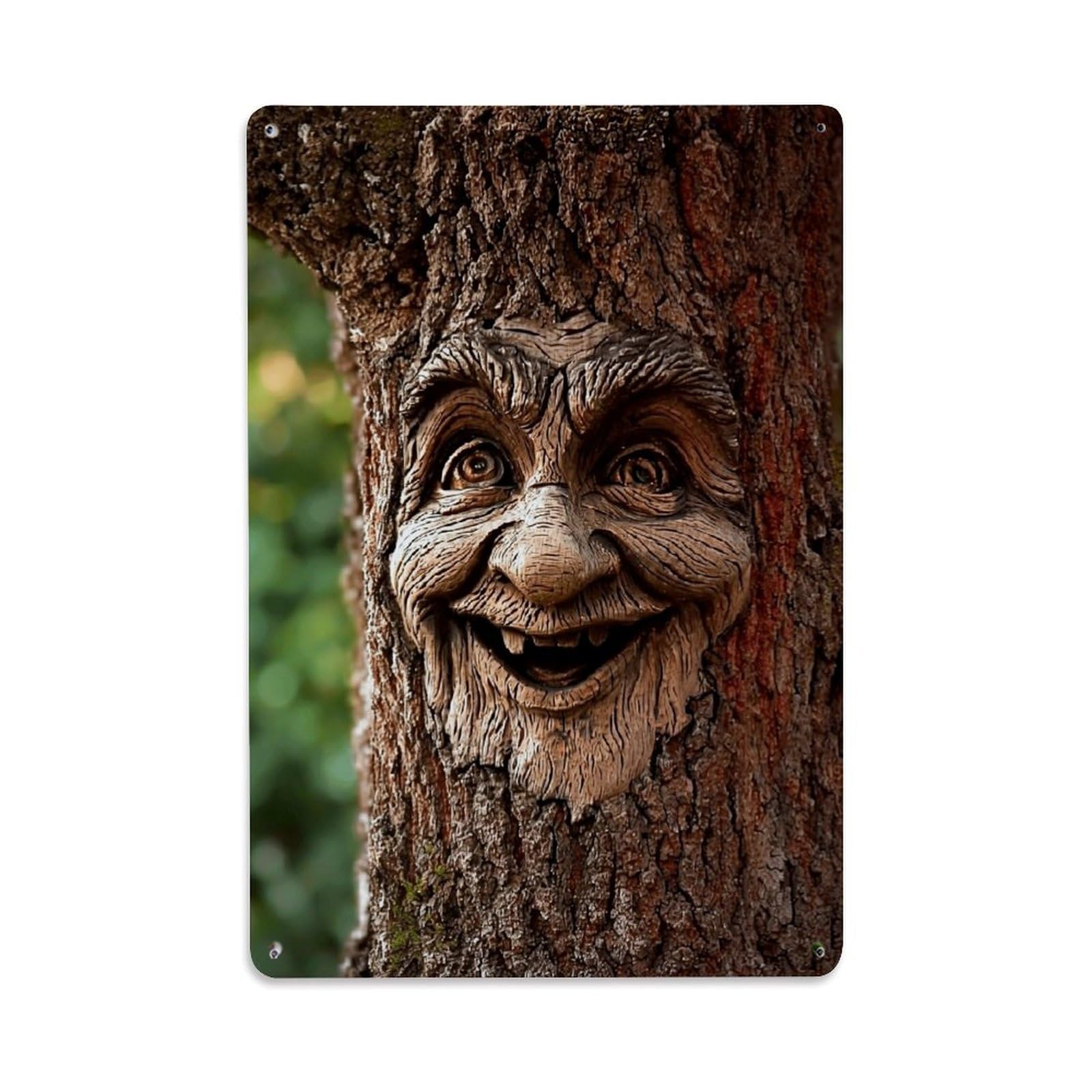 Nestemfo Vintage Whimsical Tree Face Carving Design Tin Sign Metal Sign, Living Room,Bar, Home, Bedroom Wall Decor,Retro Metal Poster 8X12 Inches