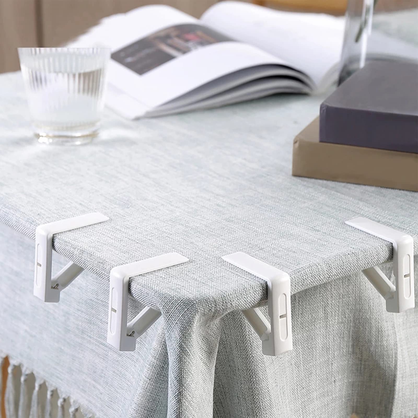 4 Mollette Per Tovaglia In Plastica Bianca - Regolabili, Per Spessore Tavolo Fino 4.5cm, Giardino, Picnic, Feste - Foto 3
