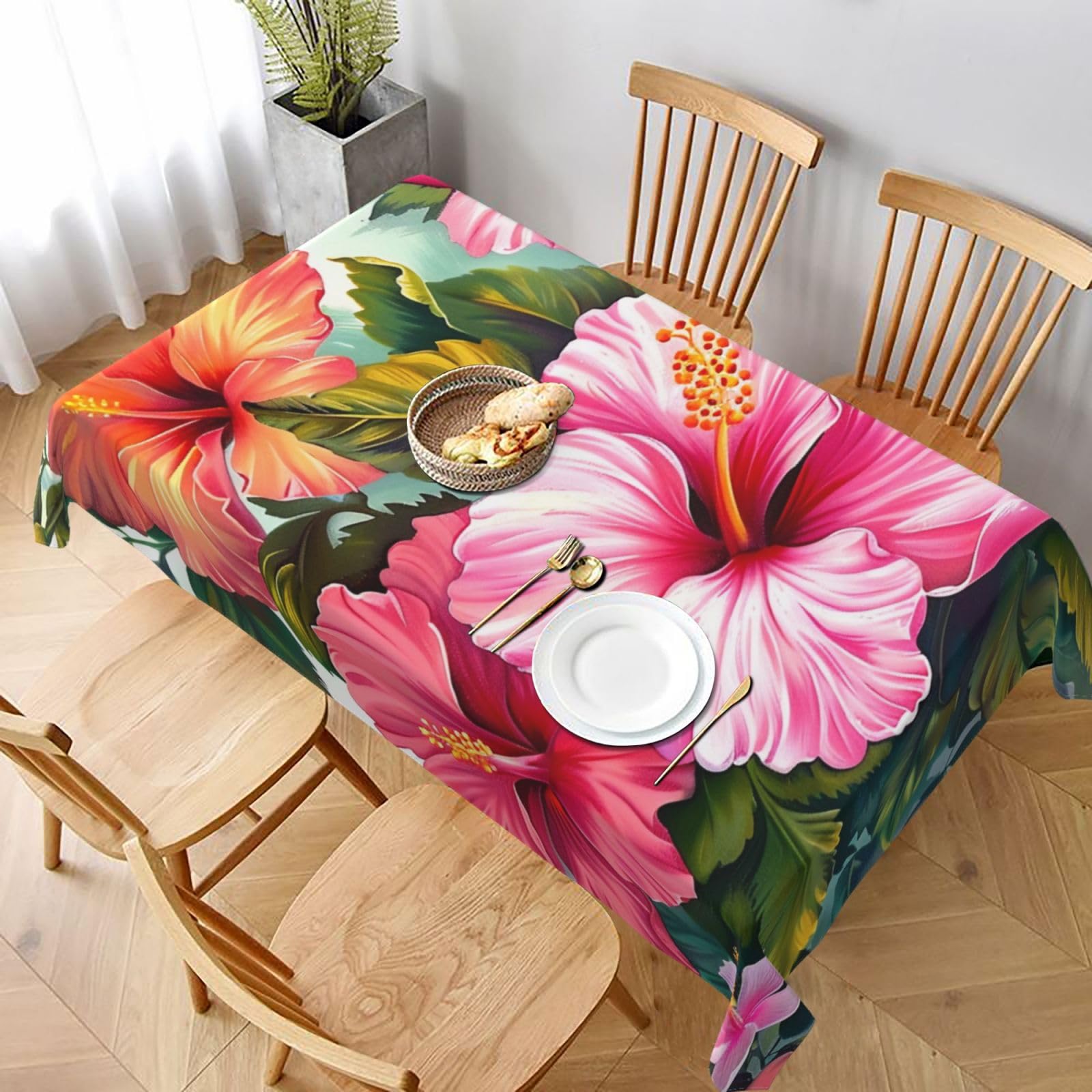 WPKJU Hibiscus Flowers Art Printed Tablecloth 60x90 in Water Resistant Table Cover Washable Rectangle Table Cloth for Dining Tables