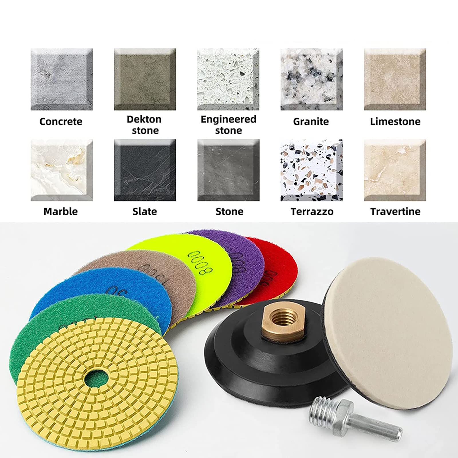Diamantpolijstpads van 4 inch met 5/8-11 backer pad, 12 stuks nat