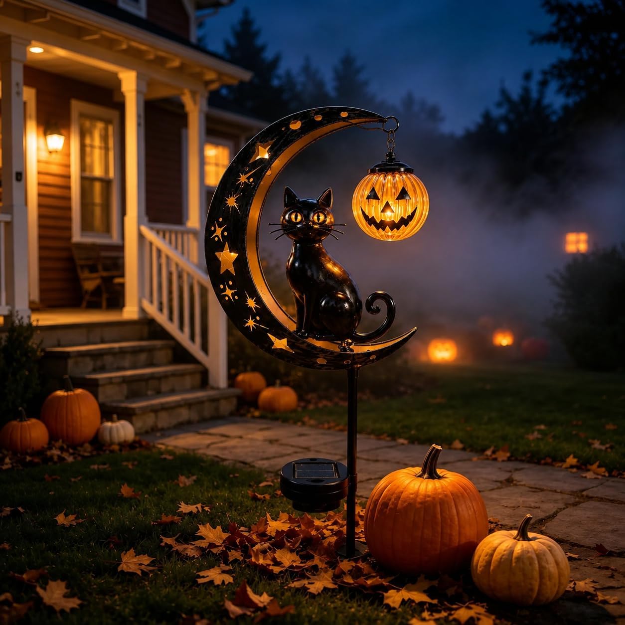 NUENUN Solar Halloween Black Cat Pumpkin Moon Garden Stake Light image 3