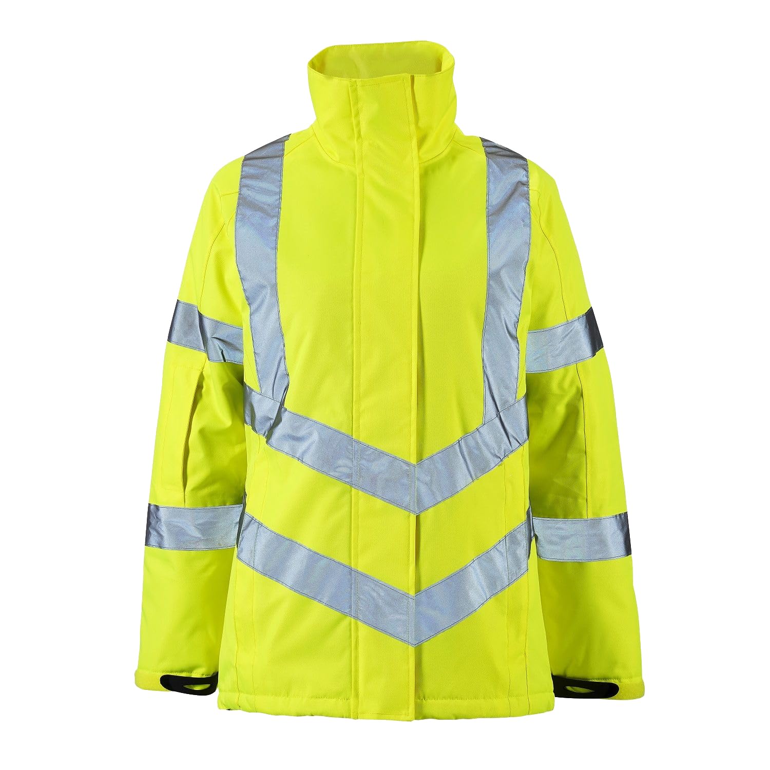 Asfashion Online Women's Yellow Long Sleeve Hi Vis Padded Jacket Work Wear Detachable Drawstring Hooded Reflective Coat ( Uk 20)