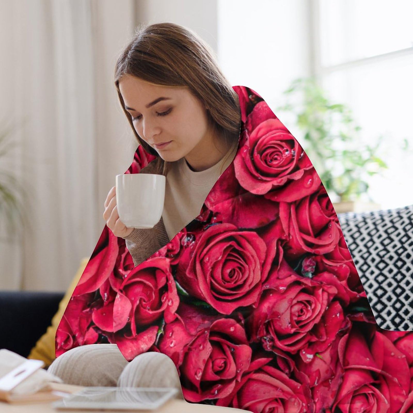 Amazon｜ブランケット 厚手 毛布 おしゃれ ピンク バラ 薔薇 枯れない
