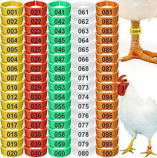 16mm 100 Pcs Chicken Leg BandsPoultry Identification Tags for Legs 5 Multicolor Numbered Chicken Leg Rings for Ducks Guineafowl Bantams Goose Keeper No Tools Required