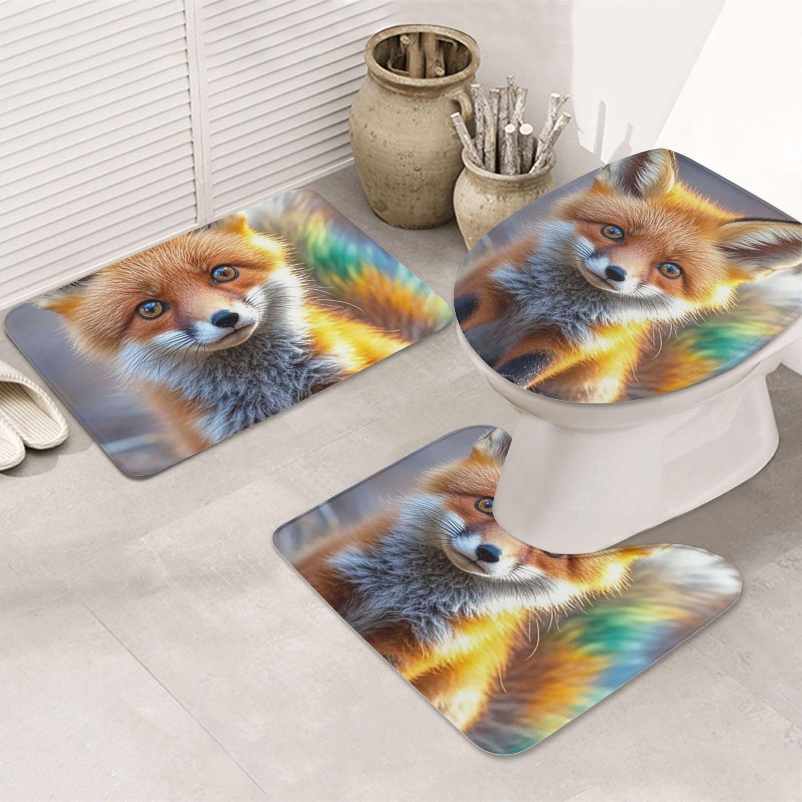 Tapis de salle de bain antidérapants Cute Fox en microfibres lavables