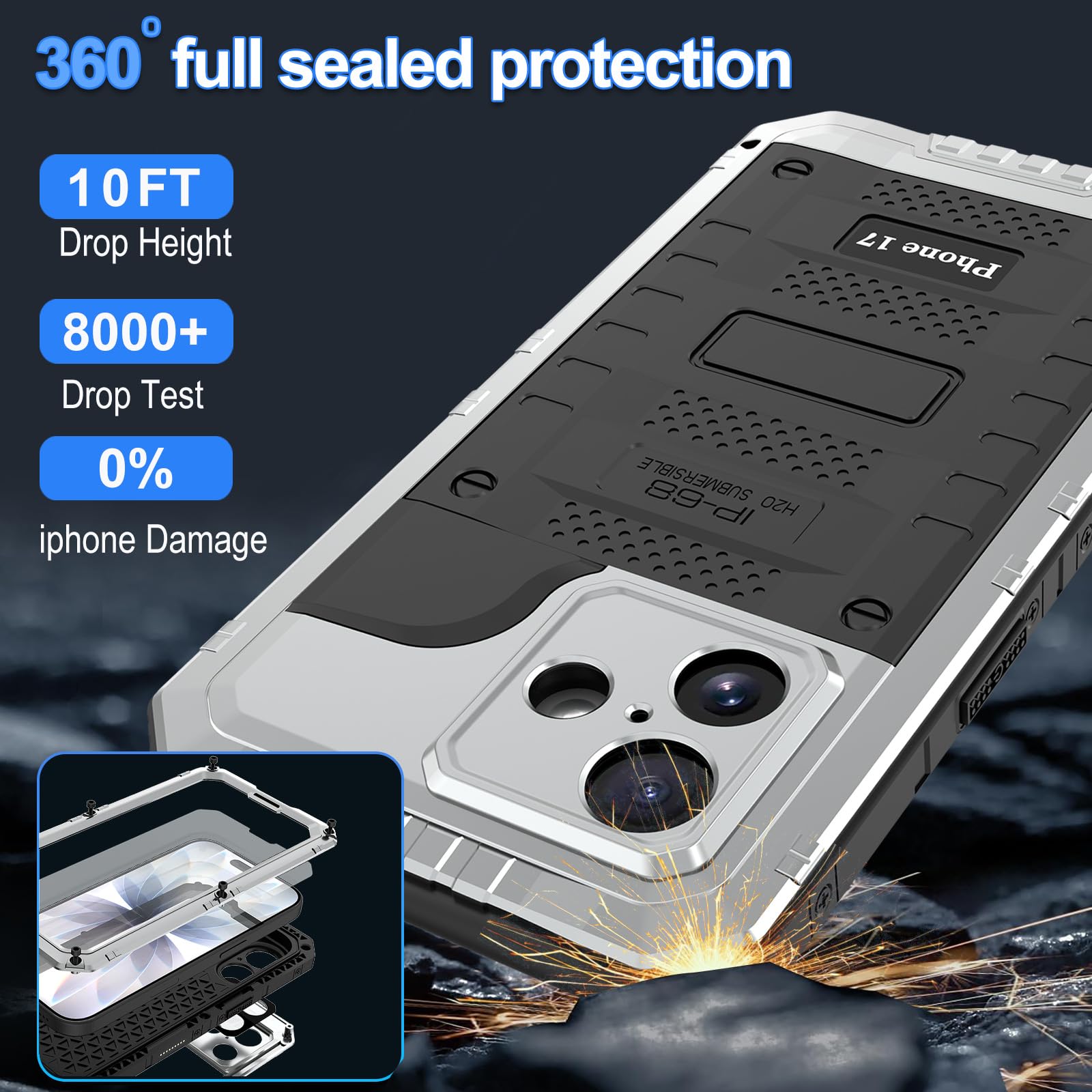 iPhone Air Outdoor Sport Case 【IP-68 Certified,Underwater, 5 m Drop】 Metalowy ekran zderzaka, odporny na wstrząsy, podwodny futerał na całą obudowę do Apple iPhone Air - czarne
