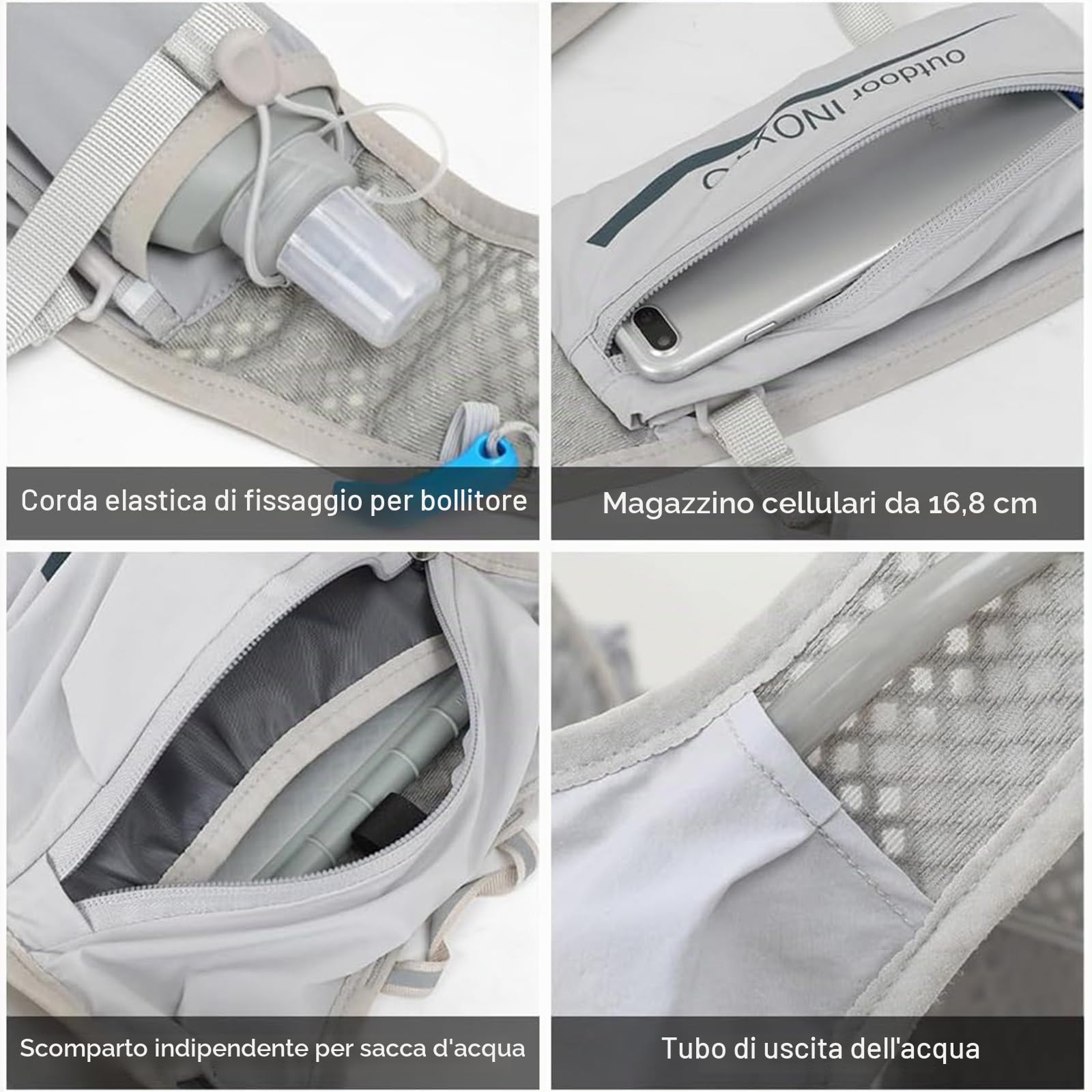 Gilet da corsa regolabile per donne e uomini, con sacca d'acqua da 1,5 l, leggero, traspirante, riflettente, da corsa, con borracce d'acqua, porta telefono, zaino per escursionismo