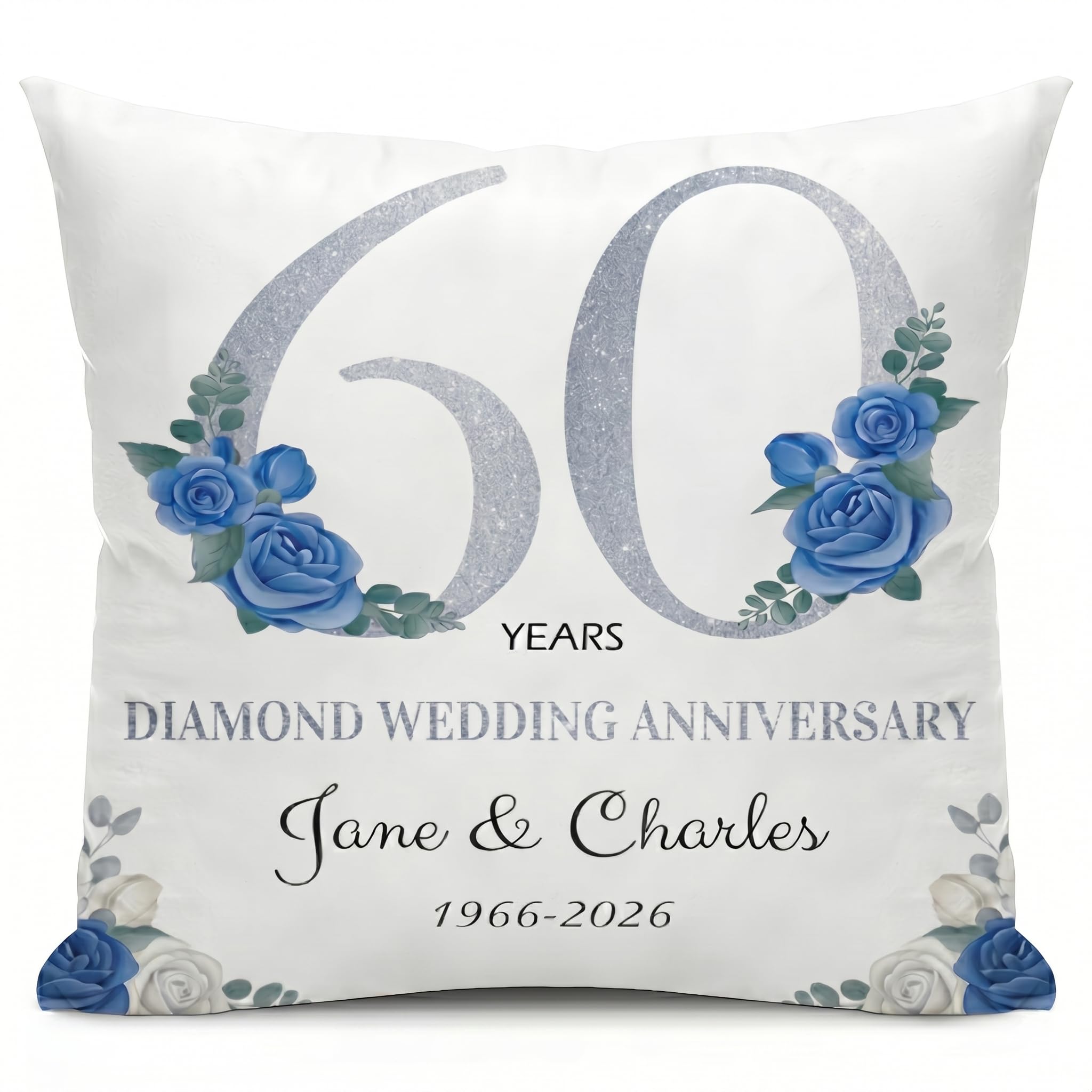 Alienc Colour 60 Personalised 60Th Wedding Anniversary Cushion Cover Name & Date