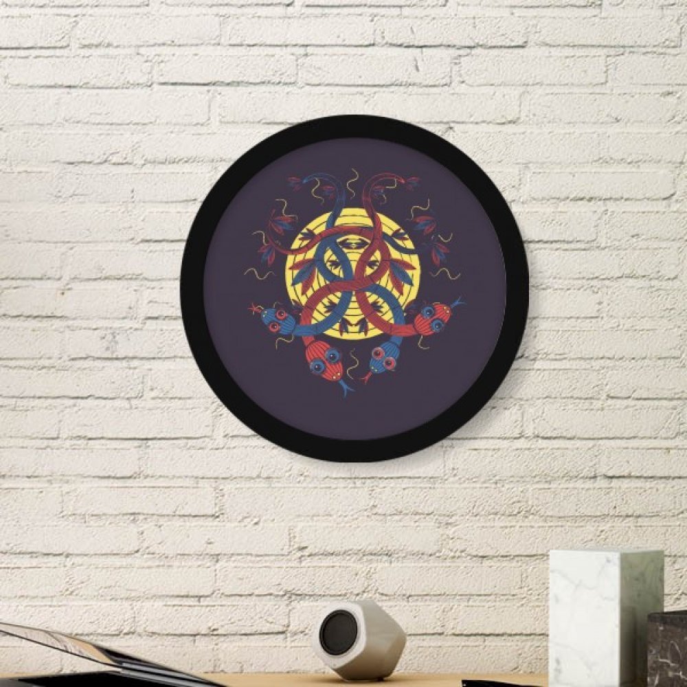 Cadre photo bois rond noir motif serpent idée cadeau déco originale