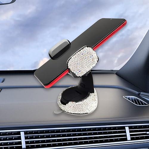 Miniatura 7 de Soporte de teléfono para automóvil, soporte de teléfono de cristal ajustable en 360, diamantes de imitación universales con una base de ventilación