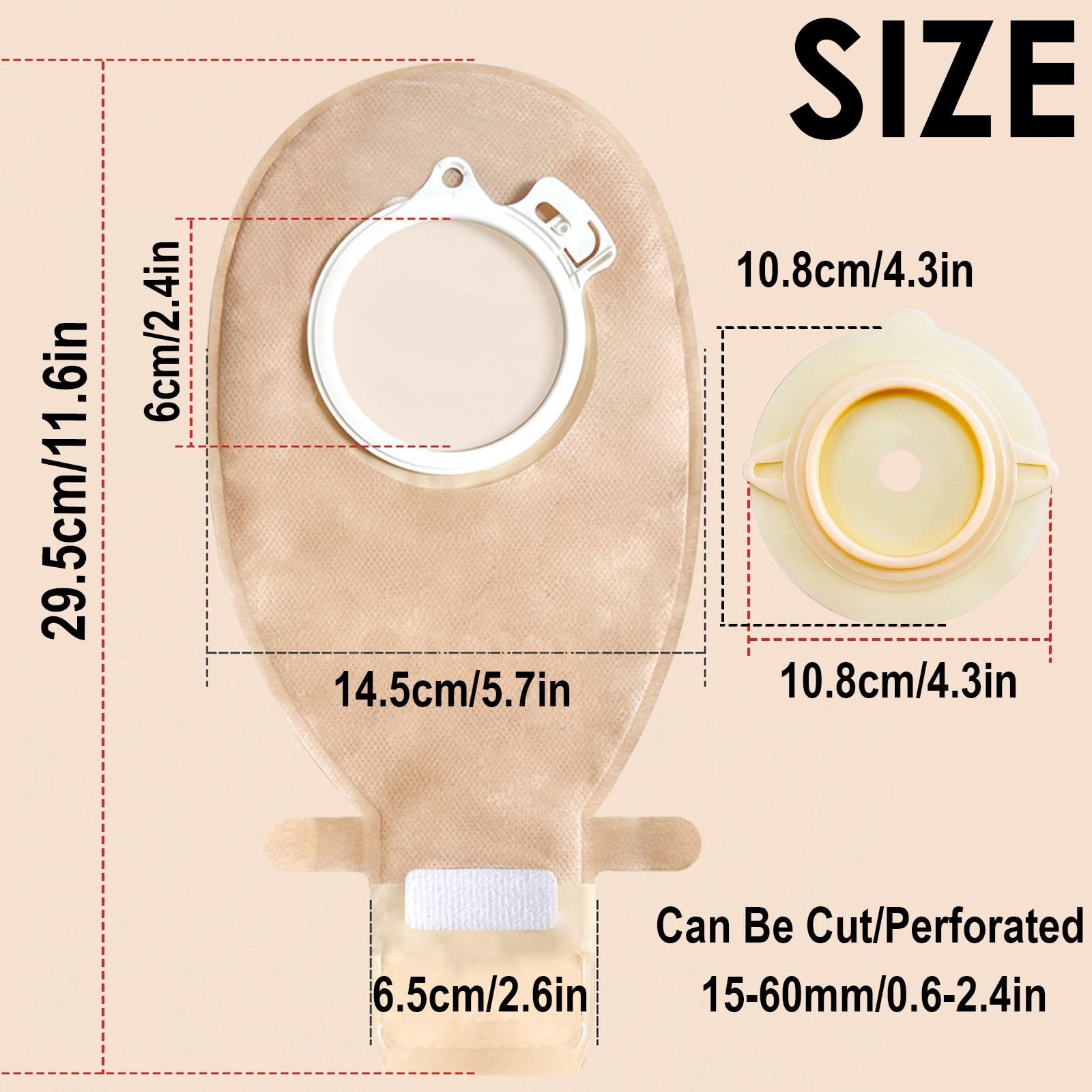 15 Suministros para Ostomía, Bolsas de Colostomía de Dos Piezas, Bolsa de Ostomía Drenable para Ileostomía y Cuidado del Estoma, Recortables a Medida de 15-60 mm (10 Bolsas + 5 Barreras)