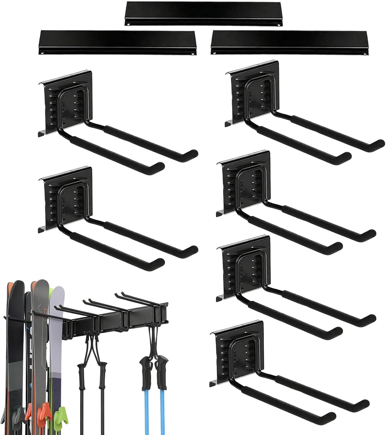 Ski Rack Wall Mount – Non Slip Organizer Skateboard, holderEquipment, Mounted, Storage System Indoor Outdoor Home | Indoor Outdoor Home Shed Basement Sports Accessories Winter Gear