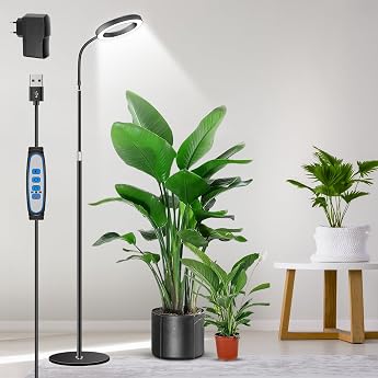 Aumtrly Plant Lamp LED Full Spectrum 170 cm Height Adjustable Grow Lamp Standing Black LED Plant Light with 6/12/16H Timer 5 Brightness Levels 3 Colour Modes Grow Lamp for Tall Plants [Energy Class F]