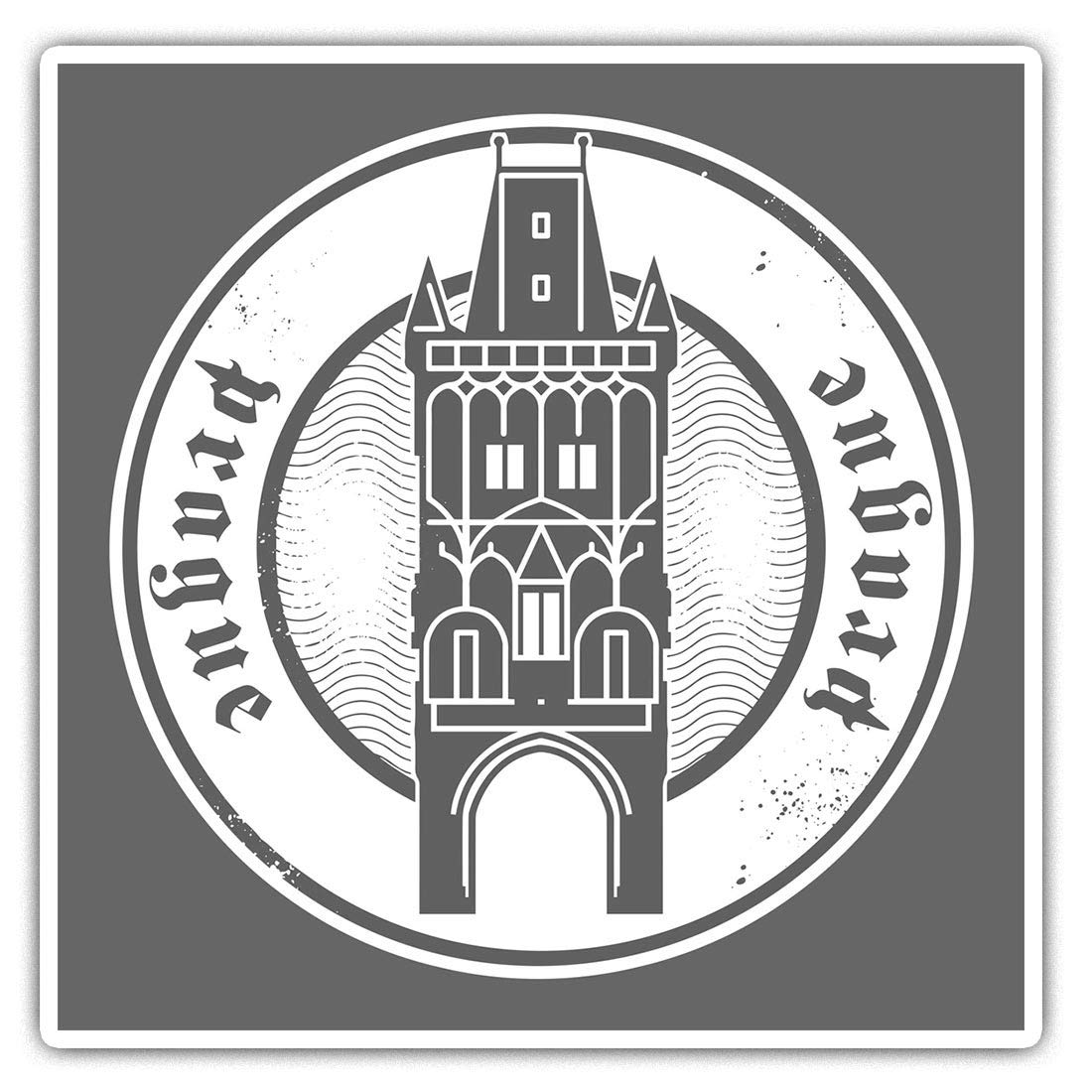 Destination Vinyl Ltd Multi 2 X 7.5Cm Square Vinyl Stickers - Prague Czech Republic Travel Stamp Decals 40552